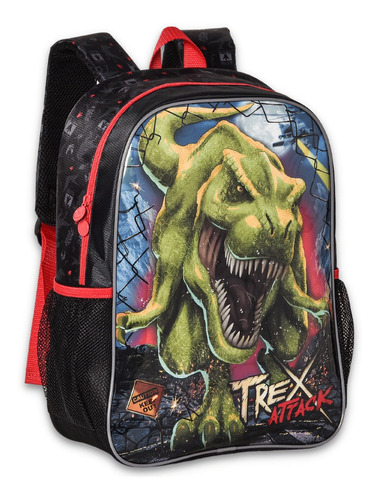 Mochila De Costas Infantil Escolar Clio T-rex Attack Desenho do tecido Preto