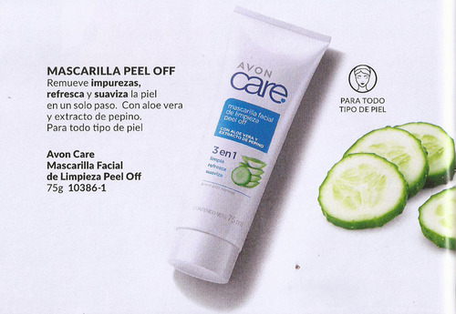 Avon Care Mascarilla Facial Limpieza Peel Off Pepino Aloe