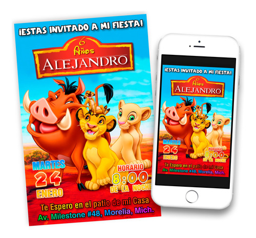 Invitación Digital El Rey León 02 Imprimible Whatsapp