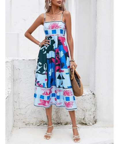 Vestido De Playa Con Estampado De Moda Con Tirantes