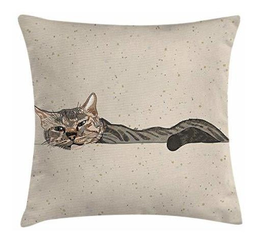 Ambesonne Cat Throw Pillow Cojín, Lazy Sleepy Cat En Tonos T