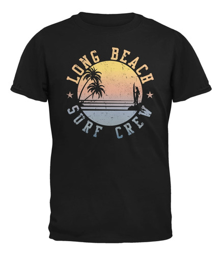Camiseta Negra Para Adulto Long Beach Surf Crew, Talla 2xl