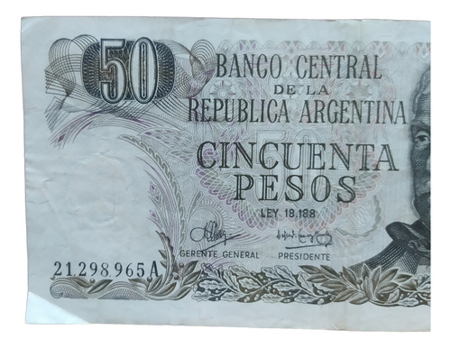 Antiguo Billete 50 Pesos Ley 18.188 Bottero 2367