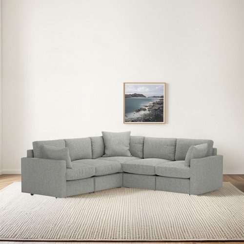 Sofá Sala Seccional Modular Esquinera 5 Plazas + Pillow Pack Gris Claro Liso