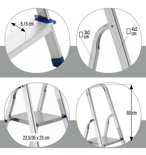 Imagen 2 de 6 de Escalera Plegable Acero Aluminio 3 Escalones Framar Hecha En Italia - Practica Y Resistente