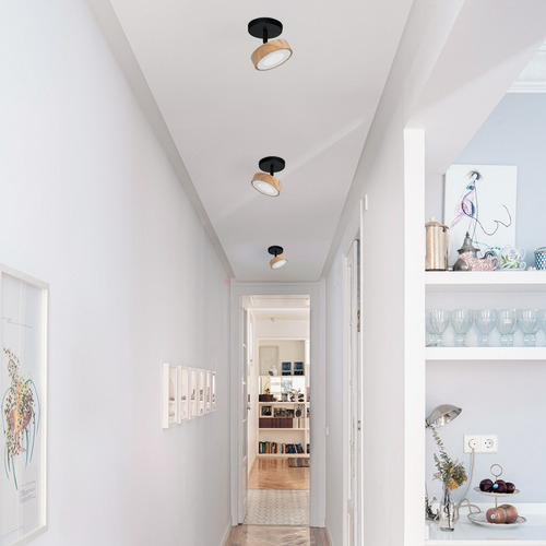 Plafon Aplique 1 Luz Egos Madera Led Alta Potencia Buenaluz Estructura Negro Cálido