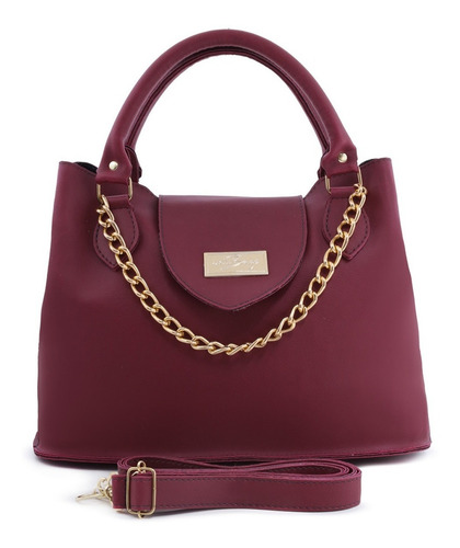 Bolsa Feminina De Lado E Detalhe De Corrente +bolso Externo Cor Bordô