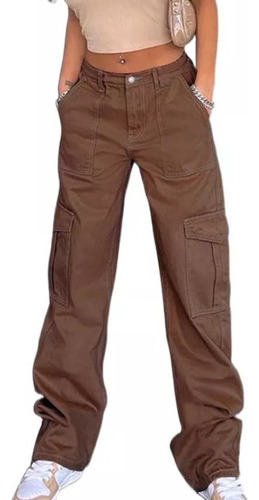 Pantalon Cargo Jeans De Dama Moda Tiro Alto