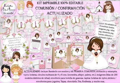 Kit Imprimible Girl Primera Comunión, Candy Bar