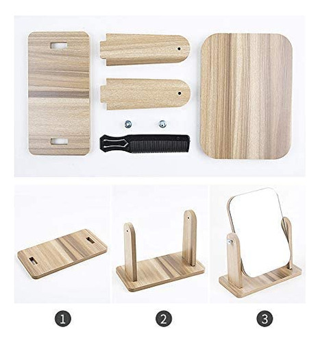 Espejo De Escritorio, Espejo De Madera 360 Grados Portátil Y