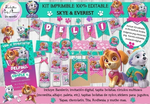 Kit Imprimible Skye & Everest Paw Patrol - 100% Editable