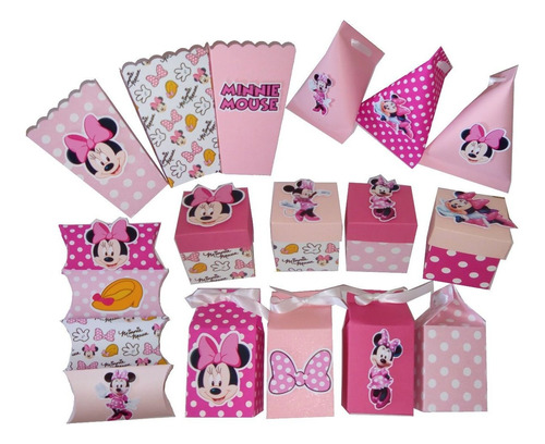 Dulceros Cajitas Mesa De Postres Mimi Rosa Minnie Mouse 30pz