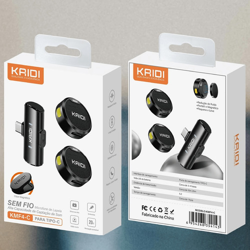 Microfone Duplo Kaidi Kmf4-c Wireless Usb-c Para Smartphones