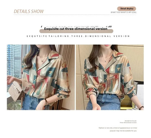 Camisa Casual Con Cuello De Manga Larga Estampada Para Mujer