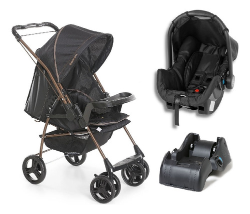 Carrinho Milano Preto Cobre + Bebe Conforto + Base Galzerano