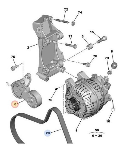 Imagen 2 de 5 de Polea Tensor Movil 70mm + Poli V 6k1000 Citroen Peugeot 2.0