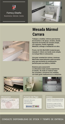 Mesada Mármol Carrara, Baño, Toilette - Forma Y Diseño