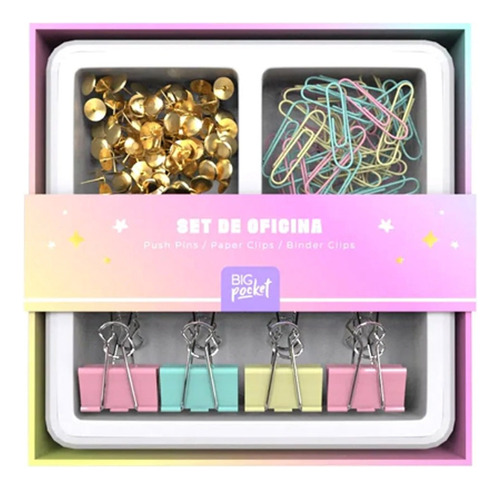 Set De Oficina Push Pins/paper Clips/binder Clips Pastel Ppr