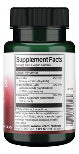 Swanson Suplemento de Resveratrol y quercetina con extracto de semilla de uva: fórmula 3 en 1, 30 cápsulas
