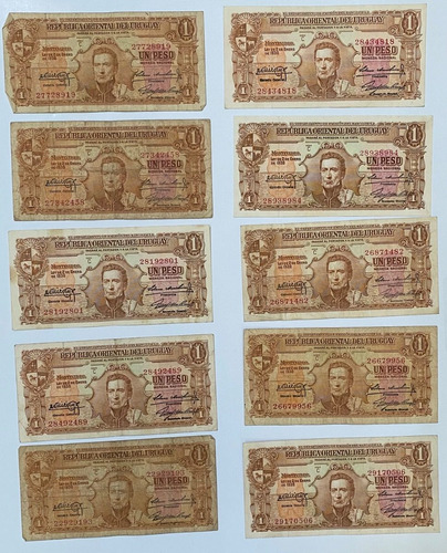 10 Billetes Uruguay  Y 1   Peso, Bl316