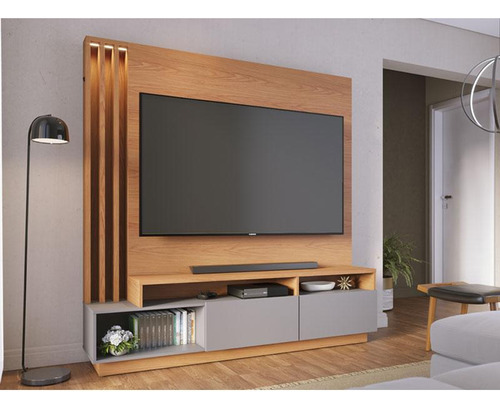 Estante Home Theater Ambiente Humaita Freijó Cinza Cor Freijó/cinza