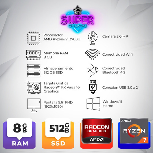 Imagen 2 de 8 de Gateway Ryzen 7 = I7 I5 + 8gb + 512ssd + Full R E G A L O S
