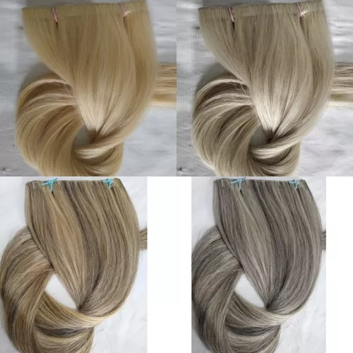 Cabelo Humano Loiro Platinado Mechado Nacional Tela 30g 60cm