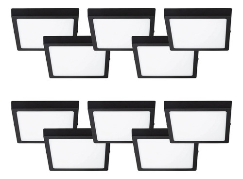 Pack 10 Panel Led Sobrepuesto Cuadrado Negro Pro 12w