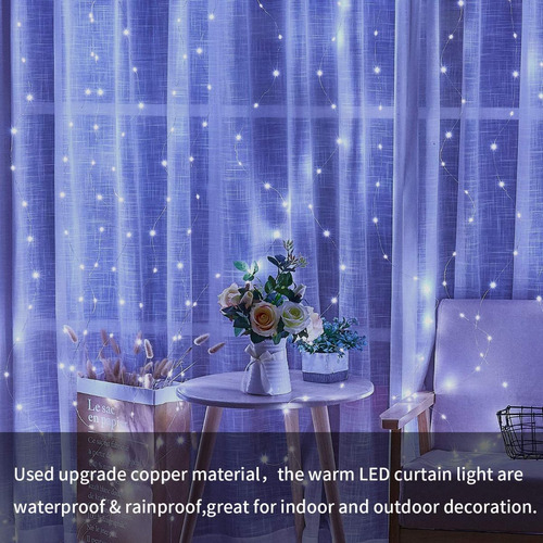 Cortina Luces Led Boda Fiesta Navidad Usb 3x3m Blanco Frio