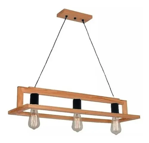 Colgante 3 Luces Iberico Madera Y Negro Vintage Apto Led Cx