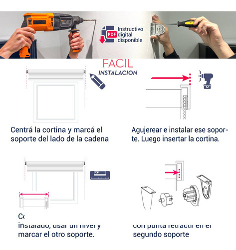 Cortina Roller Sunscreen 80x200 Cm Coversun Traslucida Sunscreen Mesh 6% / 10% Blanco, Facil Instalacion, Tela Pvc Resistente, Soportes Metalicos, 80 Ancho X 200 Alto Blanco