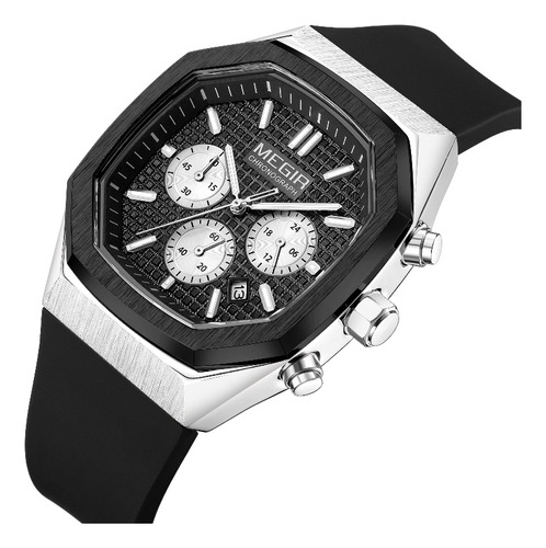 Reloj De Cuarzo Megir Con Cronógrafo Cuadrado Color De La Correa Silver Black