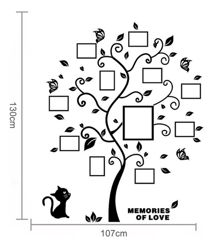 Gran Calcomanía De Árbol Familiar 3d Con Marcos De Fotos En Vinilo, Autoadhesiva, Con Frases Removibles, Hojas Y Gatitos, Decoración De Pared Para Sala, Cuarto Infantil O Guardería (lado Izquierdo)