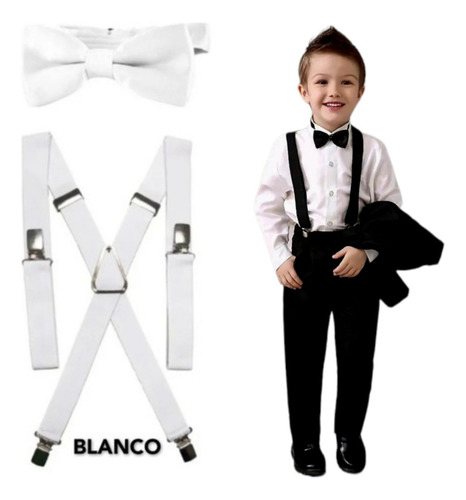 Paquete Especial 17 Tirantes Con Moño Ajustables Para Niño Blanco Liso