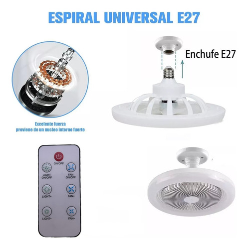 Ventilador Techo Foco Led Luz 30w Socket E27 Incluye Mando