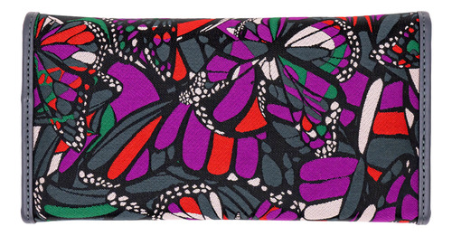 Cartera De Bolsillo Pineda Covalin Diseño Vuelo Mariposa Color Piel Gris/verde