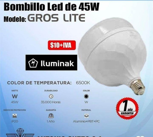 Bombillo Led 45w Iluminak Mod: Gros Lite