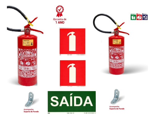 Kit 2 Extintor Pqs 4kg Abc 1 Ano + Placa Suporte