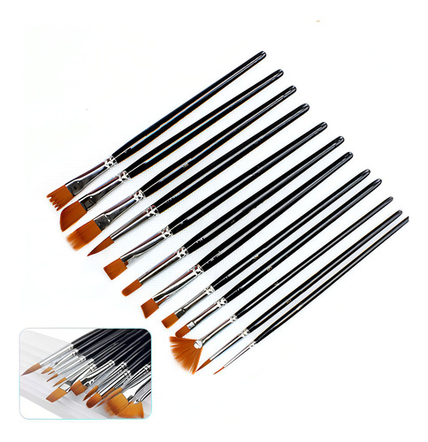 Kit Com 12 Pincel Aquarela Profissional Escolar Para Pintura