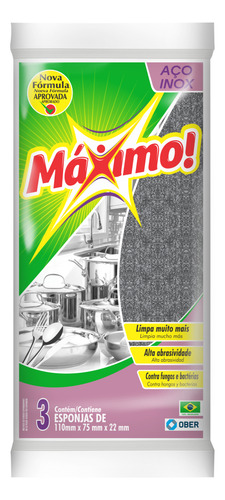 Esponja De Limpeza Máximo! Aço Inox - 3 Unidades