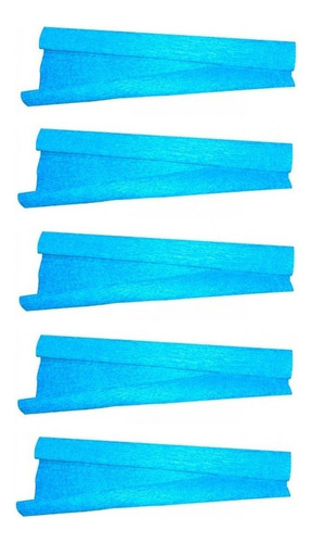 Kit Com 5 Folhas Papel Crepom Colorido Vmp 48cm X 2 Metros Cor Azul-claro