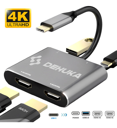 Hub de adaptador USB C para HDMI 4k Usb 3.0 Usb C compatível com Macbook M1 Air Pro com tela duplicada, laptop e notebook