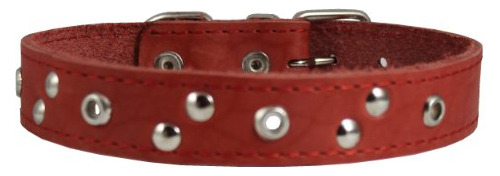 Cuero Auténtico Collar De Perro Tachonado, Rojo, 1  De Ancho