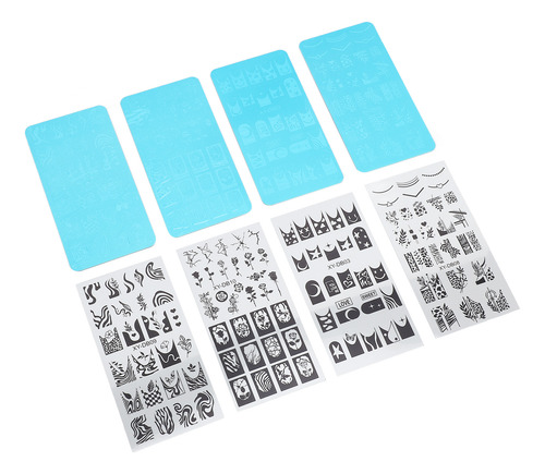Placa Para Estampado De Uñas, 4 Unidades, Plantilla Francesa