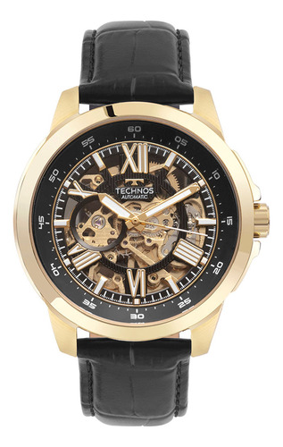 Relógio Technos Masculino Automático Dourado Pulseira Couro