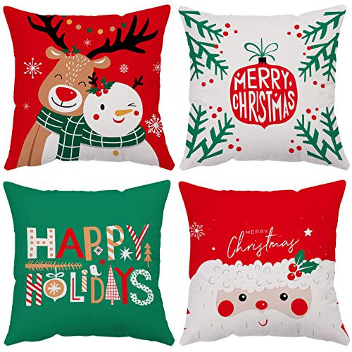 Juego De 4 Fundas De Almohada Decorativas De Navidad De...