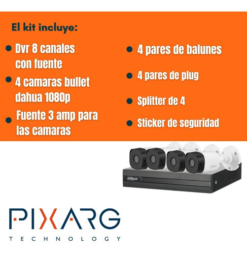 Kit 4 Camaras Dahua 1080p Exterior Dvr 8 Canales + Balunes