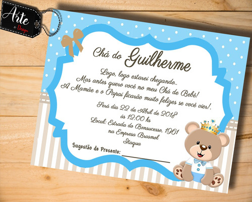 Imagem 1 de 1 de 60 Convites Personalizados Chá De Bebê Urso Rei M01