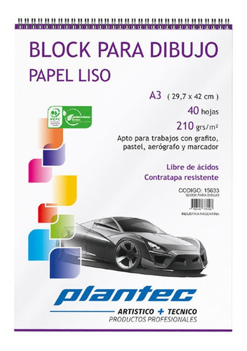 Block De Hojas De Dibujo Plantec - Liso A3 Liso - 210grs