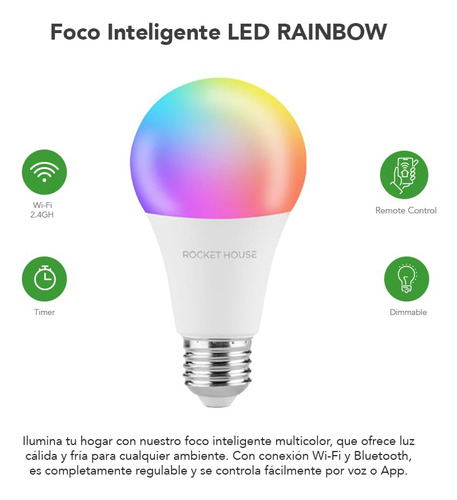 Rocket House Foco Inteligente Rgb Wifi 11w Foco Led Luces